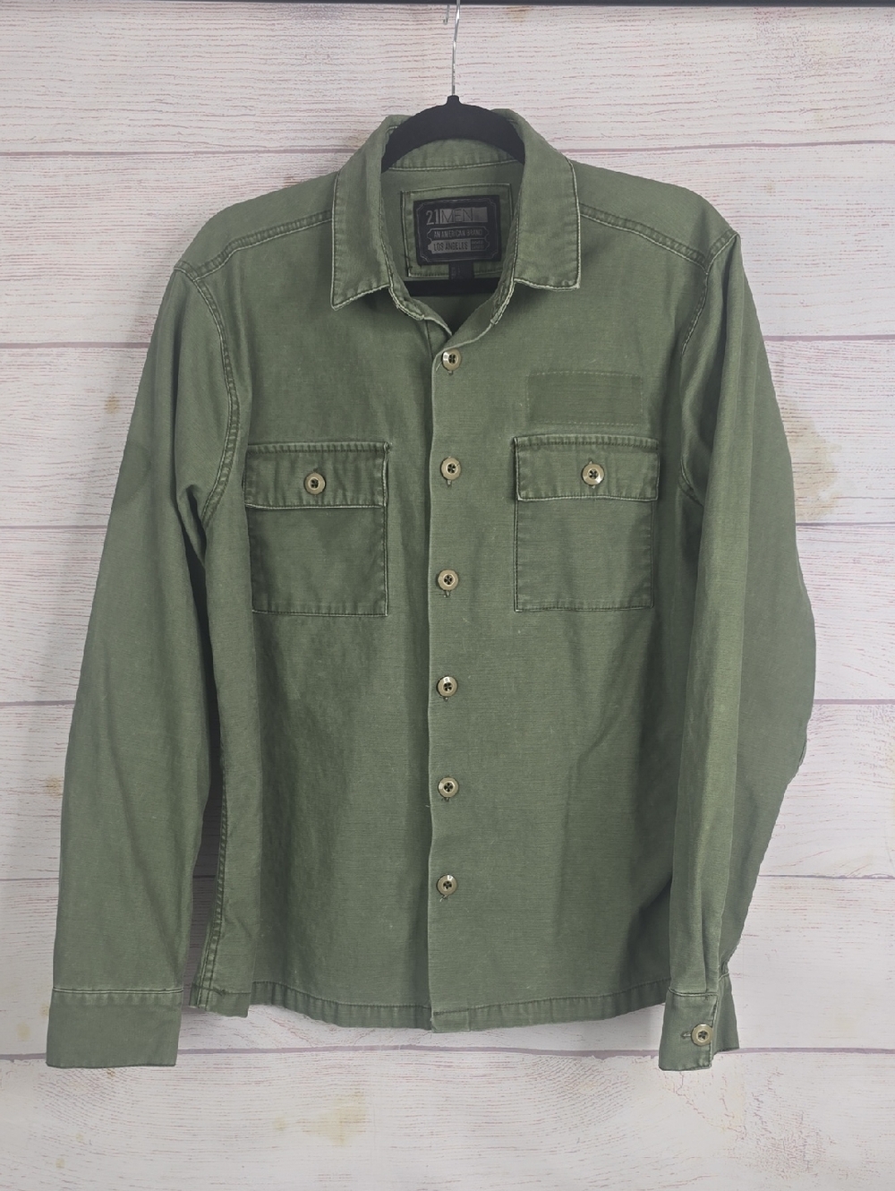 21men Olive Green Button Down Field Shirt Jacket Sz L